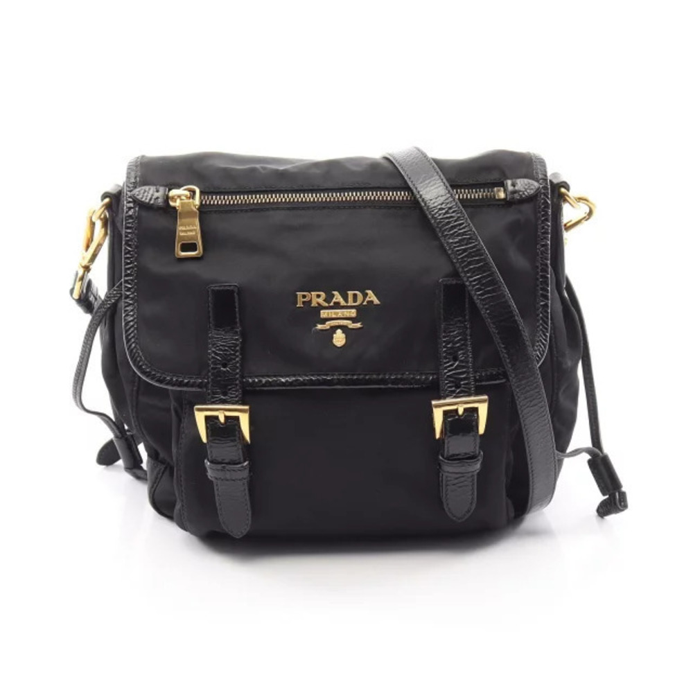 Prada Shoulder Bag Patent Vernis Leather Black